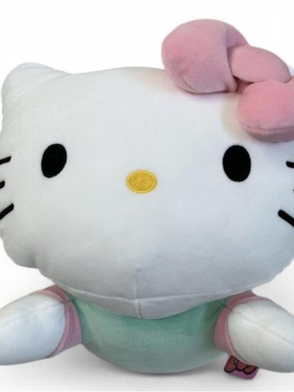 Rare Sanrio HELLO KITTY Large Green 14” Laying Down Soft Plush Stuffed Toy